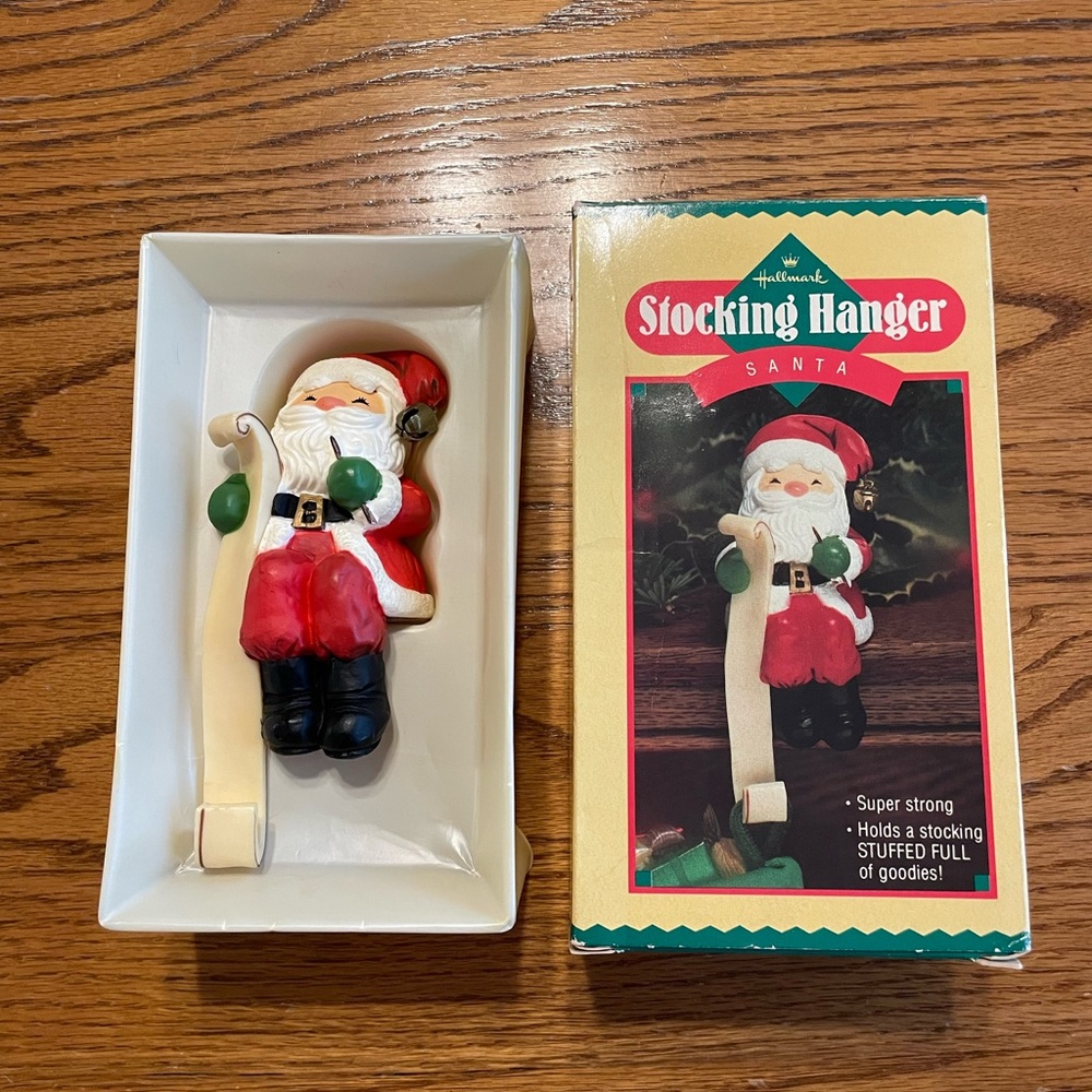 Hallmark Vintage Santa Stocking Hanger - Festive Red and White from 1984